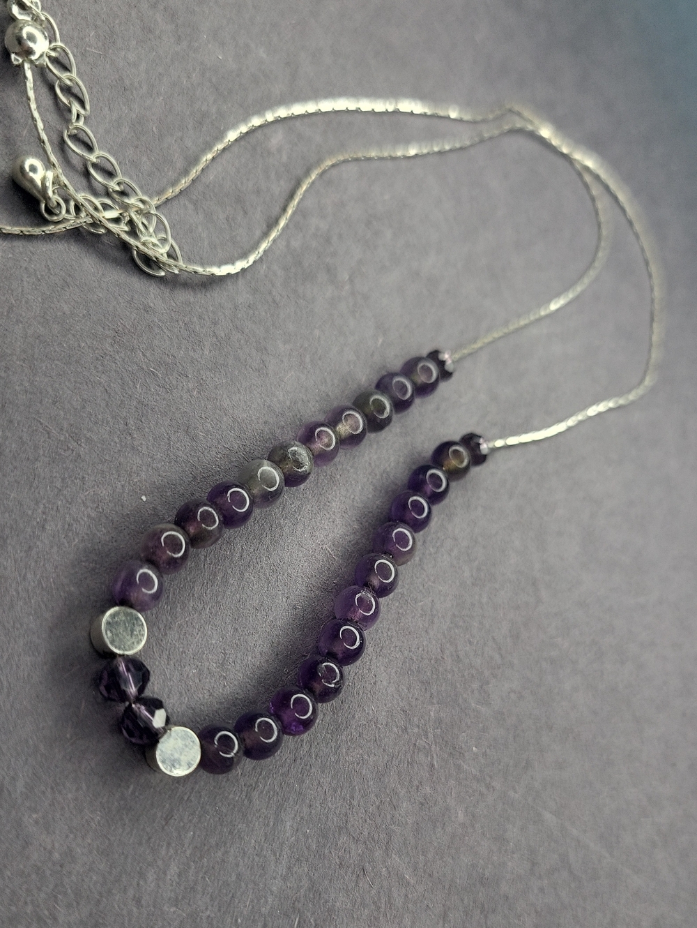 Amethyst Bead Silver Pendant Necklace